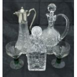 Assorted glass wares to include two small Tyrone cut glass vases, a Waterford cut glass honeypot,
