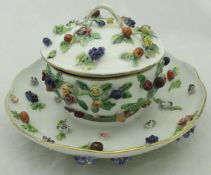 A Meissen floral and fruit encrusted bowl,