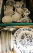 Three boxes of "Blue Danube" dinner wares,