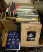 A box of mainly reference and educational books to include a book on the British Miniaturists