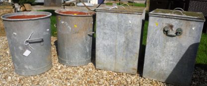A pair of zinc flower bins with twin handles and painted interiors,