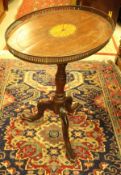 A 19th Century mahogany pedestal occasional table with replacement fan marquetry inlaid top and