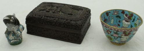 A Chinese lacquer ware box and lid with gilt painted six character mark to the base,