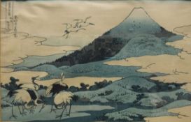 JAPANESE SCHOOL - farming and landscape scenes, one with "Herons and mountains in the background",