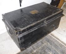 An 18th Century black leather and brass studded trunk