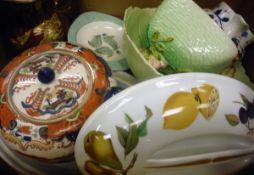 Four boxes of assorted sundry china and glassware to include a Crown Devon lustre ware jug,
