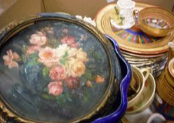 Four boxes of assorted china and glassware to include transfer decorated toilet jug and bowl,