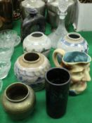 Three 19th Century Chinese ginger jars, Mtarfa vase, Mdina glass vase, a ship's decanter,