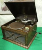 An oak-cased "His Master's Voice" gramophone