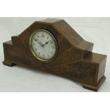 A walnut Art Deco mantle clock with Arabic numerals to the dial