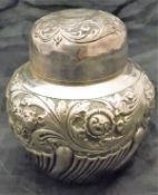 A Victorian silver tea caddy with embossed foliate decoration (W & C Sissons London 1892), approx 4.