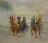 ENGLISH SCHOOL "Jockeys racing", pastel,