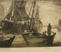 AFTER T HALLIDAY "With the Fleet", a small etching of two boats in the foreground,