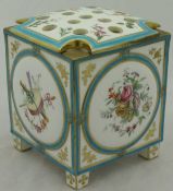 A Continental hand-painted Sèvres style bow pot, the body of cuboid form,