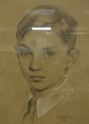 EDWARD J HALLIDAY "Young Boy", portrait study in pencil, highlighted in white,