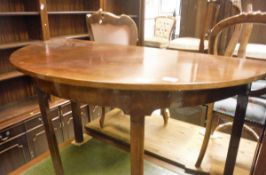A mahogany demi-lune side table (dining table end section) on square chamfered supports and a