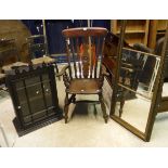 A 19th Century Windsor elbow chair with splat back together with a stained pine glazed wall cabinet