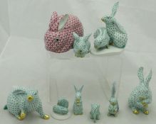 A collection of seven assorted Herend Hare figures, to include two figures of two hares,