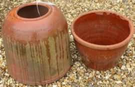 A terracotta rhubarb forcer stamped "Sankes Ltd Bulwell Notts" and a further glazed terracotta pot