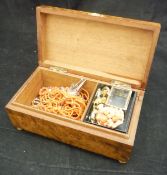 A modern jewellery box and contents of various costume jewellery including various coral necklaces,