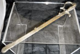 A silver-plated paper knife as a Continental dress sword and scabbard with eagle head decorated