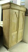 A pitch pine two door wardrobe CONDITION REPORTS Very rickety,