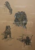 C A SHARPLEY (97) pastel sketches of terriers, together with SEP E SCOTT "A Hunt", print,