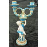 A Minton twin branch candelabra,