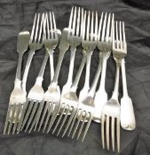 A set of five Victorian silver "Fiddle" pattern forks (by John Langdon, Exeter 1841),