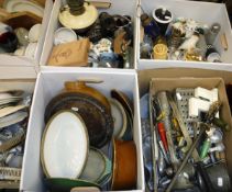 Six boxes of various china and glass wares and kitchenalia, etc,