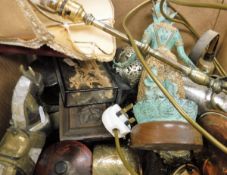 Assorted metal wares to include table lamp, modern deity ornaments, candlesticks,