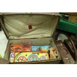 A dome top trunk containing various vintage games, together with six various trunks,