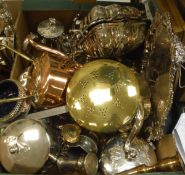 One box of assorted electro-plated and other metal wares to include a muffin dish, chestnut roaster,