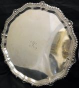 A George VI silver tray monogrammed "K" to centre (by G Bryan & Co.
