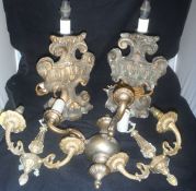 A pair of gilt brass twin branch wall hanging candelabra,