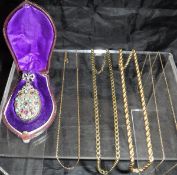 Various costume jewellery to include four 9 carat gold chains and a 9 carat ring, approx 21 g,