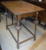 A collection of furniture comprising an oak drop-leaf dining table on bobbin turned supports,