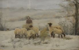 AUDREY GREEN "Sheep in snow", pastel,