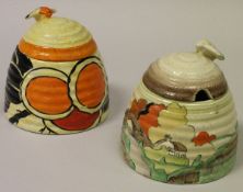 A Clarice Cliff "Lorna" pattern honey pot with cover,