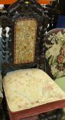 Three Victorian chairs, each with floral upholstery and turned front legs,