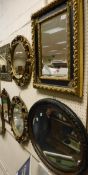 Five assorted wall mirrors to include rectangular wall mirror in moulded gilt frame,