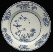 A late 18th / early 19th Century Chinese blue and white charger decorated with a bird on a