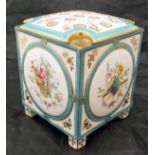 A Continental hand-painted Sèvres style bough pot, the body of cuboid form,
