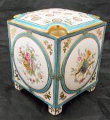A Continental hand-painted Sèvres style bough pot, the body of cuboid form,