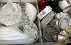 Five boxes of assorted china and glass wares,