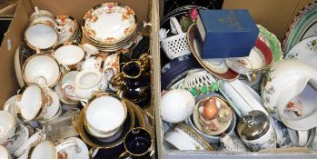 Two boxes of assorted china wares and other sundry items to include part services of Sutherland