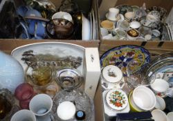 Five boxes of various china to include Wedgwood Jasper ware,