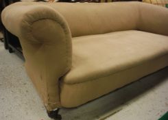 A Victorian scroll arm Chesterfield sofa in beige upholstery,