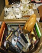 One box of miscellaneous china, glass and other sundry wares to include a Rogaska cut glass bowl,