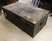 A black painted tin trunk containing various mid 20th Century vintage maps
